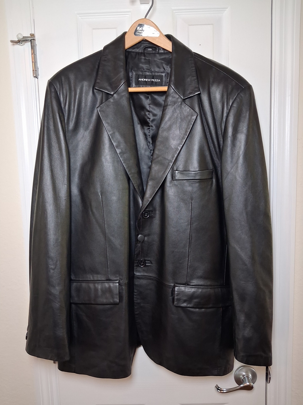 Andrew Fezza Black Lamb Leather Sport Coat Blazer Size 44S